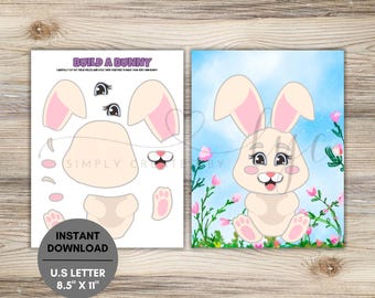 Build a Bunny Craft, Spring Activity for Kids, Kids Crafts, Spring Crafts, Holiday Craft, Cut and Paste Activity