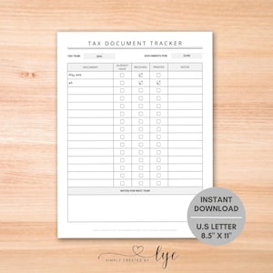 May include: A printable tax document tracker checklist with checkboxes for "Already Have", "Received", and "Printed". The checklist is for the year 2024 and includes a section for notes. The document is 8.5 inches by 11 inches.