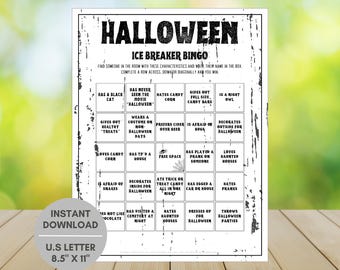 Halloween Ice Breaker Bingo, Gry na Halloween do druku, Gry imprezowe do druku, Gry na Halloween do druku dla dzieci, nastolatków i dorosłych