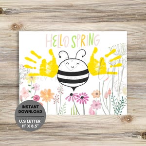 Spring Handprint Craft, Bumble Bee Art , Handprint Keepsake, Handprint Craft for Kids, Spring Handprint Art, Finger Paint Craft, Kids Crafts