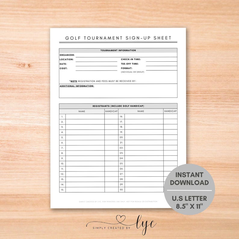 Golf Tournament Sign-up Sheet, Golf Tournament, Golfers, Golf ...