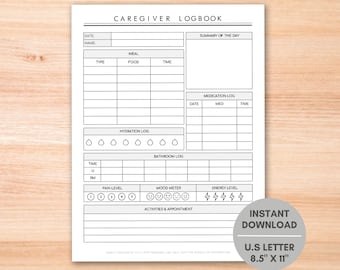 Caregiver Log, Daily Health Tracker, Care Record, Care Tracker, Health Tracker, Health Log, Caretaker Log, Daily Health Tracker
