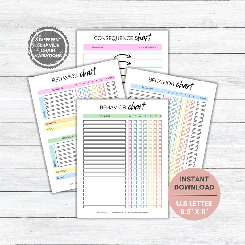 Behavior Reward Chart for Kids Printable, Consequence Chart, Good ...