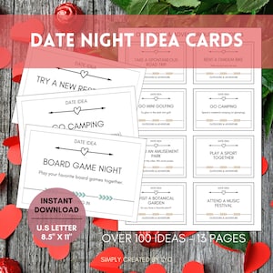 Tarjetas de cita nocturna, Tarro de cita nocturna, Caja de cita nocturna, Ideas de cita nocturna, Tarjetas de idea de cita nocturna imprimibles, Tarjetas de idea de cita nocturna