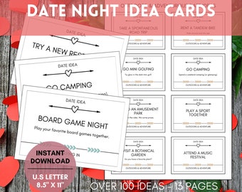 Date Night Cards, Date Night Jar, Date Night Box, Date Night Ideas, Printable Date Night Idea Cards, Date Night Idea Cards