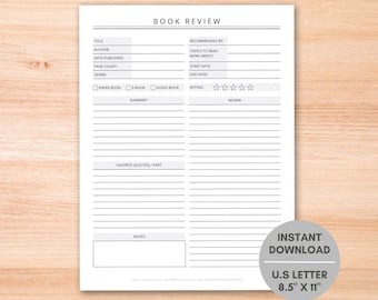 Book Review, Book Tracker, Reading Tracker, Book Club, Book Journal, Book Log, Reading Journal Page