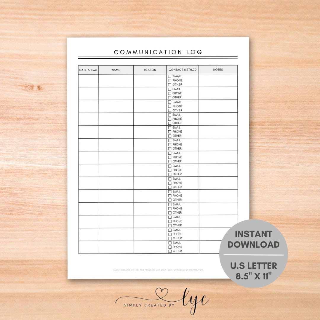 Communication Log, Log Book for Messages, Message Record Keeping ...