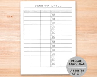 Communication Log, Log Book for Messages, Message Record Keeping, Communication Records Sheet, Message Keeping Log