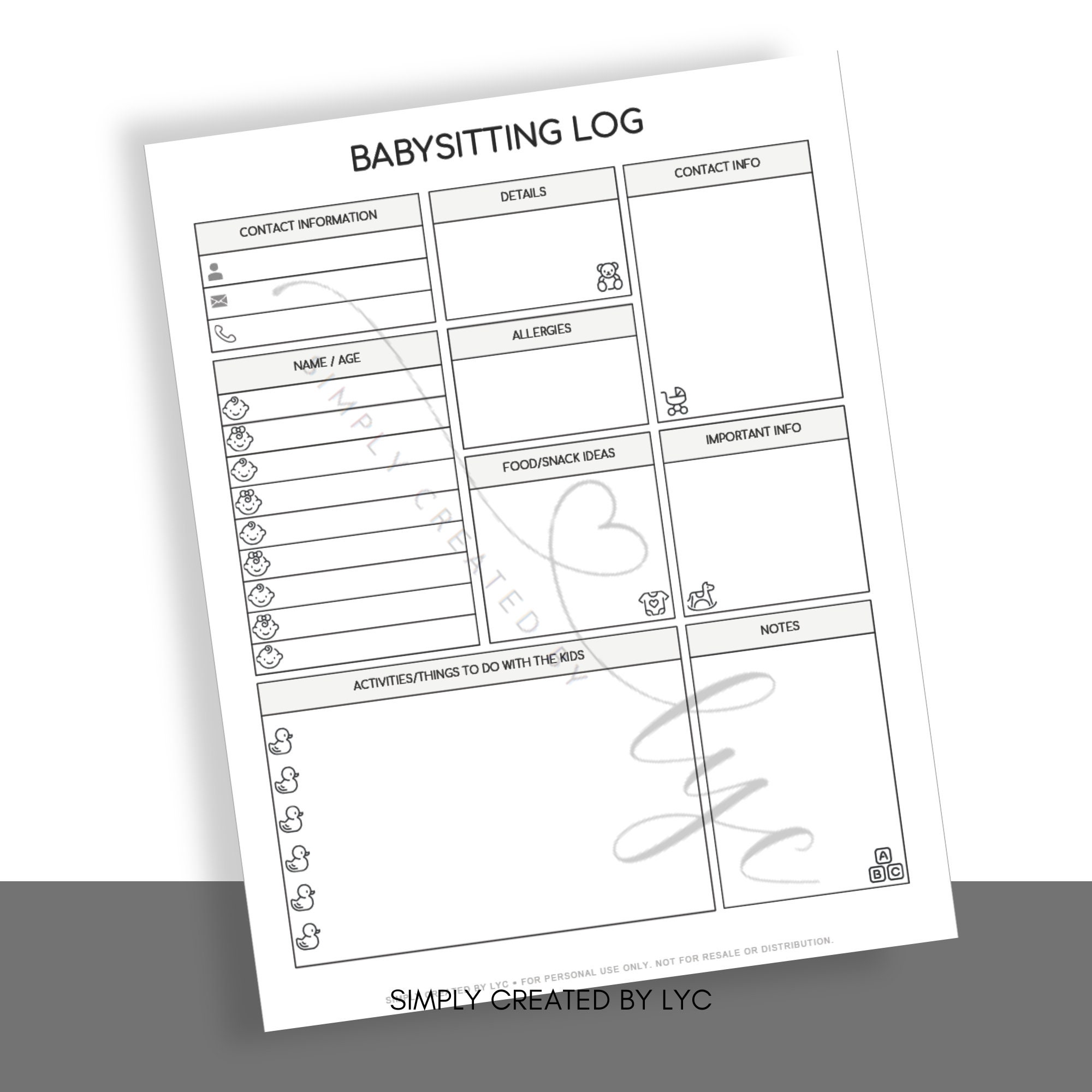 Babysitting Log, Babysitting Logbook, Log Book, Childcare Record ...