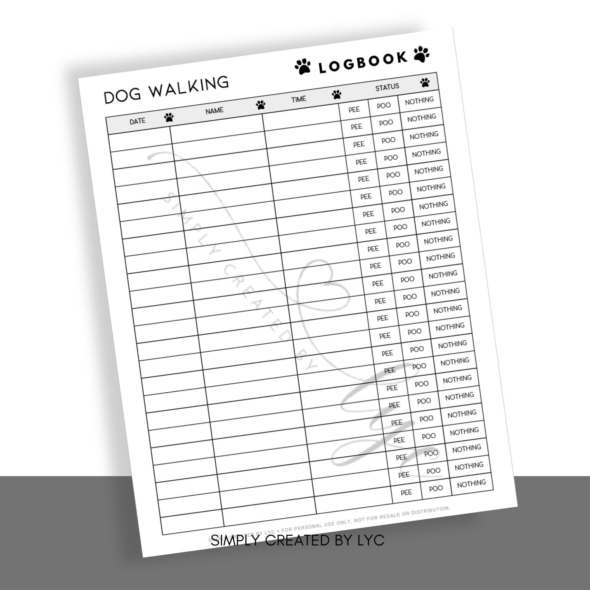 Dog Walking Log, Pet Exercise Tracker, Pet Diary, Dog Walking Tracker