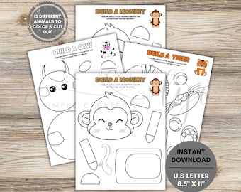 Build an Animal, Cut and Paste Printables, DIY Crafts for Kids, Color and Print Animals, Cut and Paste Crafts, Kids Coloring Craft