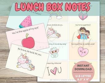 Lunch Box Notes for Kids, Lunchbox Notes, Positive Affirmations for Kids, Encouragement Cards, Printable Lunch Box Notes, Daily Affirmations