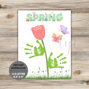 Spring Tulip Handprint Craft, Handprint Keepsake, Handprint Craft for Kids, Spring Handprint Art, Finger Paint Craft, Kids Crafts