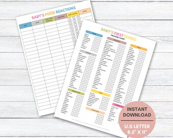 Die ersten Lebensmittel des Babys, Baby geführte Entwöhnung, Babykost-Tracker, Nahrungsmittel-Tagebuch, Entwöhnungstabelle, Baby erste Lebensmittel-Tracker, druckbare Nahrungsmittel-Tracker