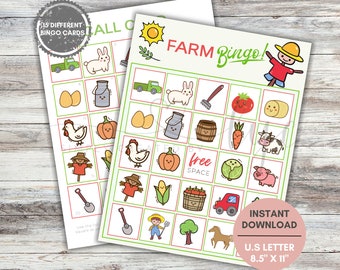 Farm Themed Bingo Cards, Farm Bingo Activity, Farm Bingo Game, Printable Party Games, Kids Farm Game, Kids Printable Game, Kids Activity