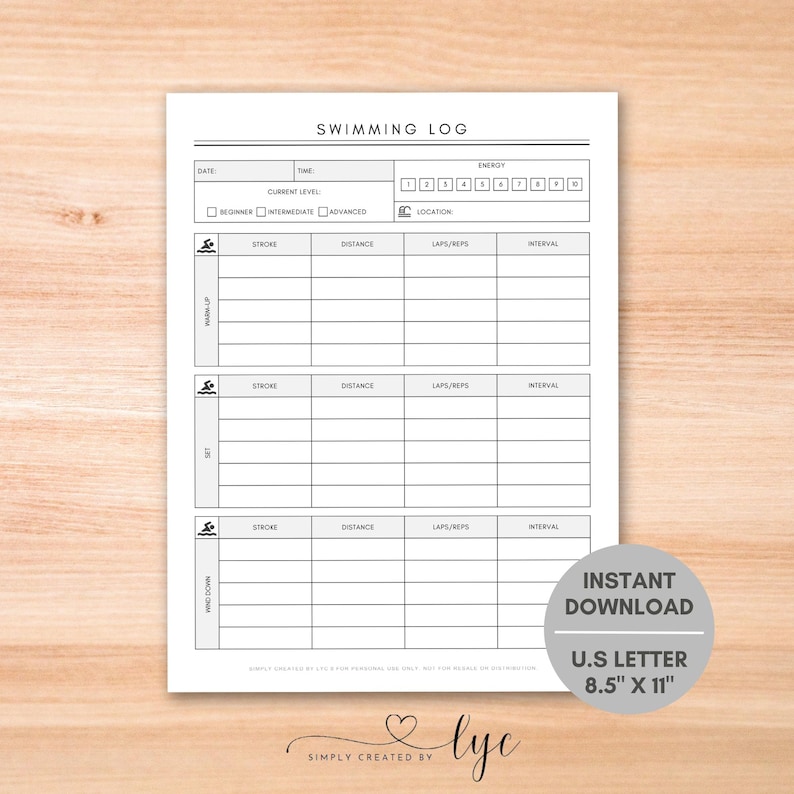 Swimming Log, Swim Log, Swimming Tracker, Track Swimming Progress, Swim ...