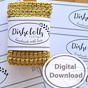 Etiqueta Wrap Dishcloth Wrap (inglés) para paños de cocina hechos a mano. Envoltorio de regalo para trapos de cocina tejidos a mano, descarga e impresión en PDF, carta y DinA4