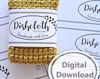Dishcloth Wrap Label (English) for handmade dishcloths. Gift wrapping for self-knitted dishcloths, PDF download and print, letter and DinA4