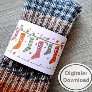 Sock banderole "Christmas" for hand-knitted socks, gift wrapping sock gift, wash label 30 degrees, pdf download