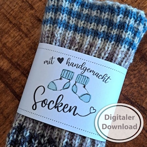 Socken-Banderole für selbst gestrickte Socken, Geschenkverpackung für Socken zum Ausdrucken, Materialangabe variabel einzutragen, türkis