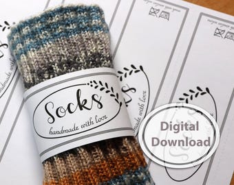 Printable Wrap Label for Handmade Socks | Gift packaging | Downloadable PDF File for Self-Knitted Socks