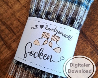 Socken-Banderole zum Download und Ausdrucken für selbst gestrickte Socken , pdf Din A4 Datei, Materialangabe variabel einzutragen, gelb