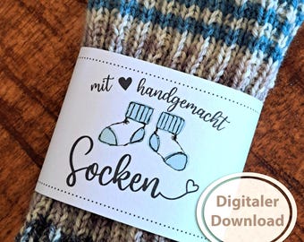 Sock band for hand-knitted socks, printable gift packaging for socks, material details can be entered variably, turquoise