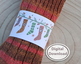 Printable Wrap Label for Handmade Socks | Christmas Gift packaging | Downloadable PDF File for Self-Knitted Socks