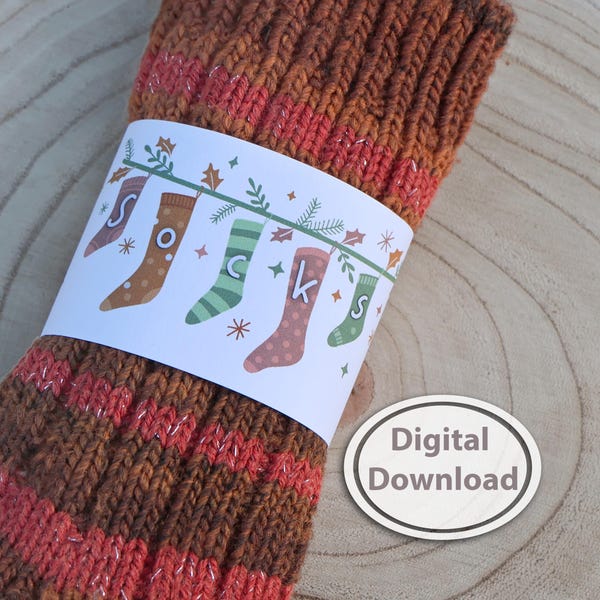Printable Wrap Label for Handmade Socks | Gift packaging | Downloadable PDF File for Self-Knitted Socks