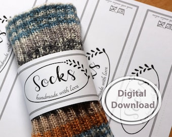 Etichetta stampabile per calzini fatti a mano | Confezione regalo | File PDF scaricabile per calzini fatti a mano