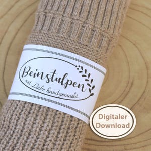 Leg warmer banderole for self-knitted leg warmers, gift wrapping for printing, material information can be entered variably, 2 lengths