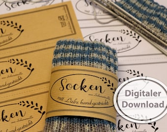 Socken-Banderole für Schurwollsocken, zum Download und Ausdrucken für selbst gestrickte Socken , pdf Din A4 Datei