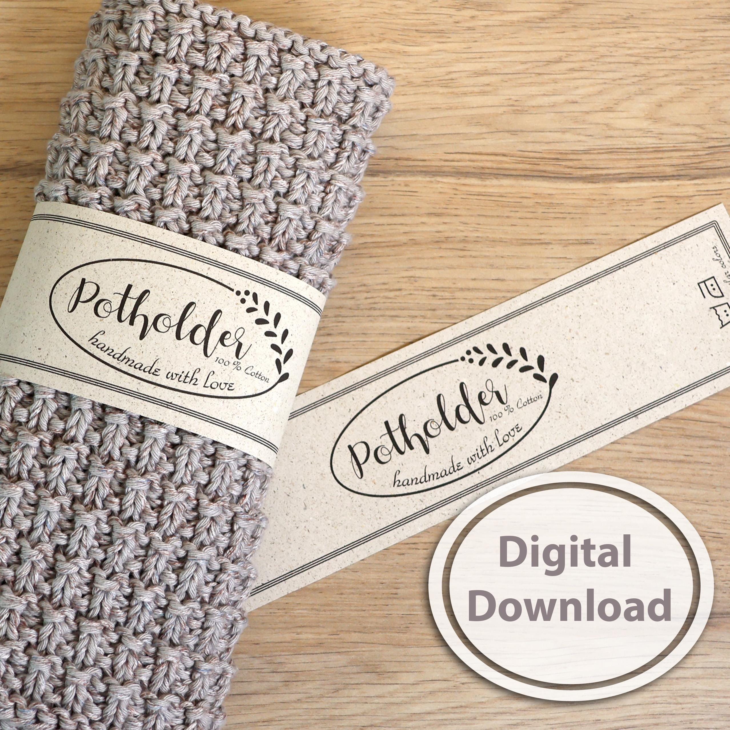 Potholder Wrap Label (English) for handmade potholder. Gift wrapping for self-knitted potholder, download and print, PDF letter and DinA4