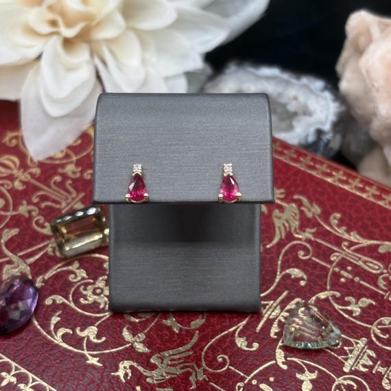 14k Yellow Gold Diamond Ruby Studs - image 1