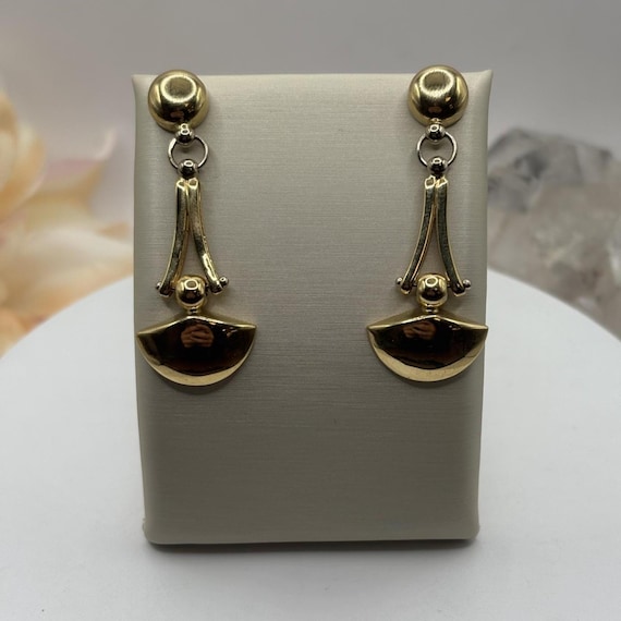 14k Two-Tone Dangle Earrings - image 1