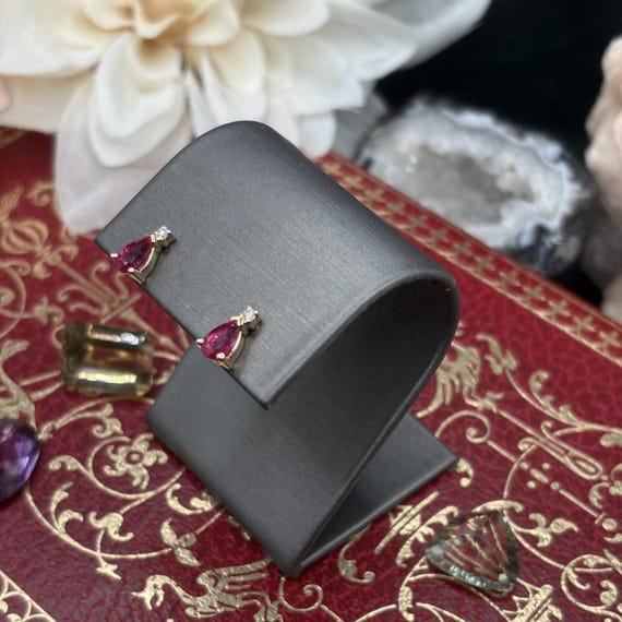 14k Yellow Gold Diamond Ruby Studs - image 2