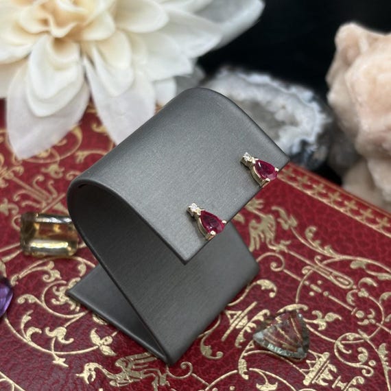 14k Yellow Gold Diamond Ruby Studs - image 3