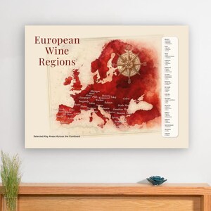 Aquarell Karte der europäischen Weinregionen. Old World Vintage Style Art Kunst (Digitaler Download)