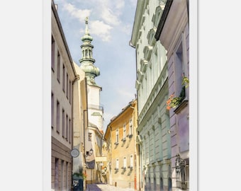 Bratislava Michael’s Gate Watercolor. Framed, Canvas, Acrylic or Paper Print. European Old Town Wall Art. Slovakia Travel Poster