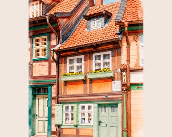Smallest House in Wernigerode Watercolor Printable. Fairytale German Town. Half-Timbered House. Cozy European Wall Art (Digital Download)