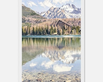 High Tatras Watercolor. Framed, Canvas, Acrylic or Paper Print. Strbske Pleso Lake, Slovak Mountain Landscape, Alpine Reflection Wall Art