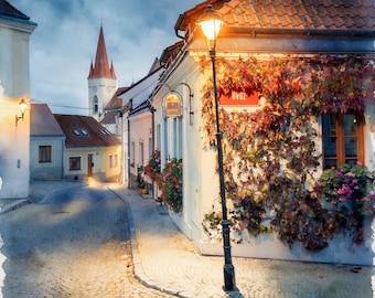 Znojmo Old Town Watercolor Print. European Evening Street Wall Art. South Moravia Czech Republic Travel Poster (Digital Download)