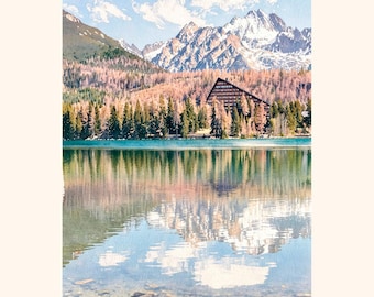 High Tatras Watercolor. Strbske Pleso Lake, Slovak Mountain Landscape, Alpine Reflection Wall Art. Tatras Travel Poster (Digital Download)