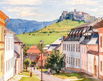 Spišská Kapitula Watercolor. Slovak Vatican Street View. Spiš Castle Landscape. Medieval Slovakia Wall Art. Travel Poster (Digital Download)