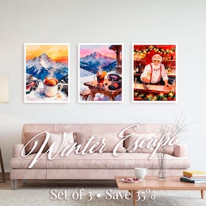 Escapada de Inverno – Conjunto de 3 Impressões: Ponche da Montanha e Barman de Natal nos Altos Tatras (Downloads Digitais)