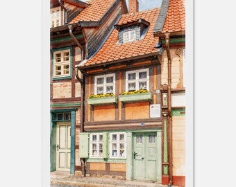 Smallest House in Wernigerode Watercolor Art. Framed, Canvas or Paper Print. Fairytale German Town. Half-Timbered House
