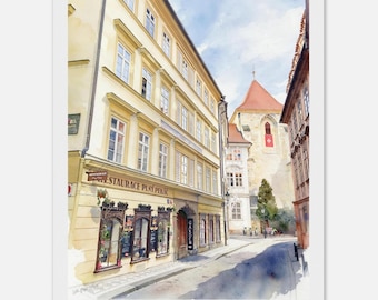 Prague Malá Strana Watercolor Print. Framed, Canvas, Acrylic or Paper Print. Czech Republic Travel Poster. Historic European Old Town