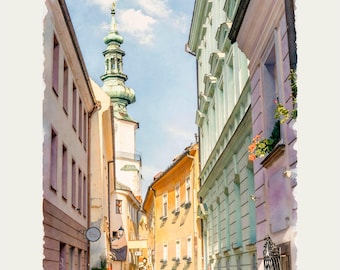 Bratislava Michael’s Gate Watercolor Printable Art. European Old Town Architecture Wall Decor. Slovakia Travel Poster (Digital Download)