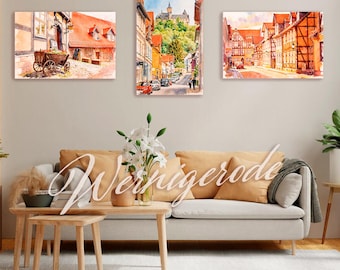 Wernigerode Wall Art Set of 3. German Old Town Watercolor Prints. Fairytale Village Décor. Half-Timbered Houses. Save 35% (Digital Download)