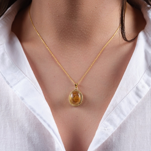 Collar de cristal de citrino, propiedades curativas de citrino de oro de 14 k, collar de piedra de nacimiento de noviembre, regalo de aniversario para ella.